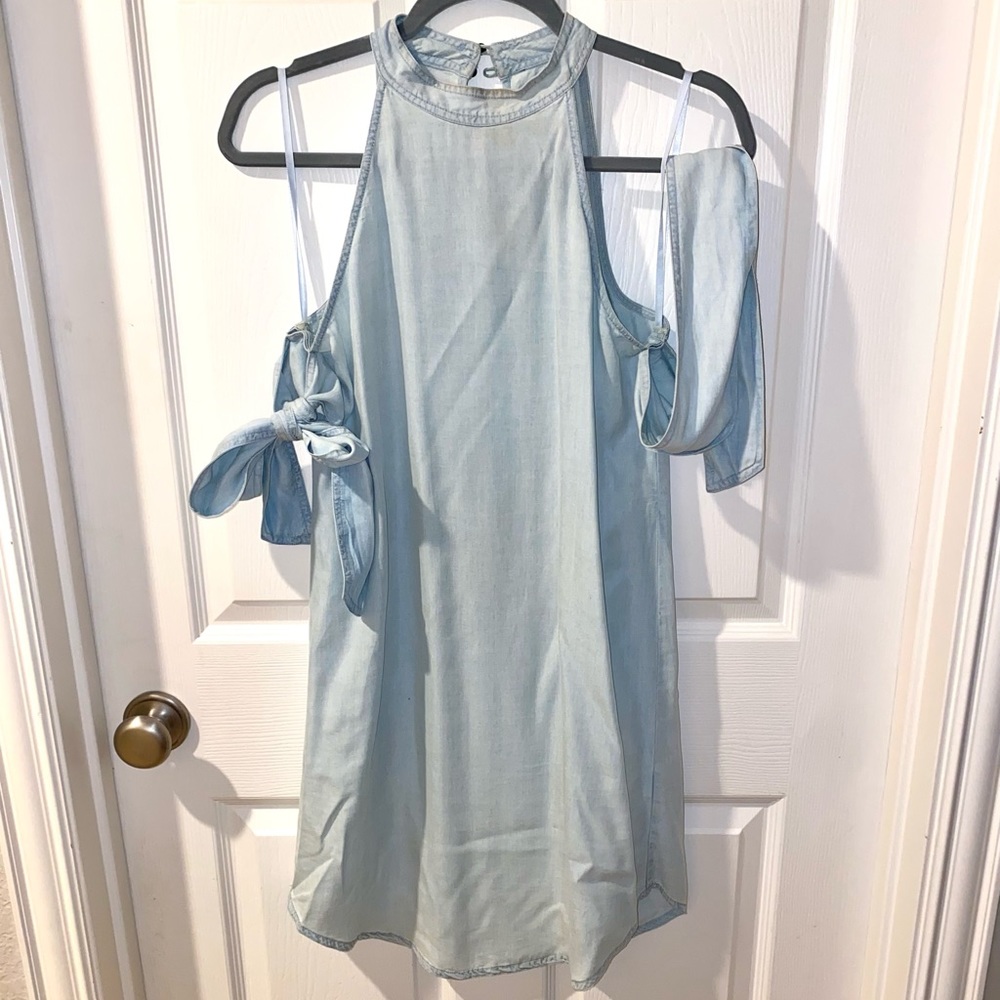 Impeccable Pig Chambray Dress Tie Shoulder Dress